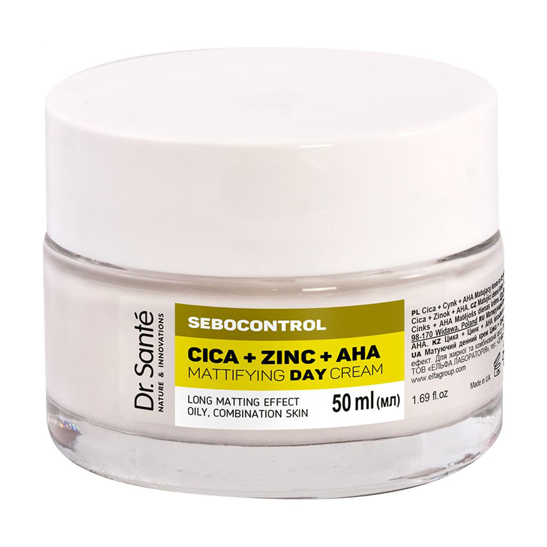 Матувальний денний крем для обличчя Dr. Sante Sebocontrol Cica + Zinc + AHA Mattifying Day Cream, 50 мл